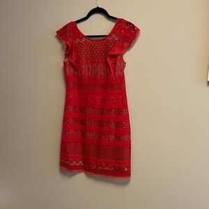 BCBGMaxAzria Vibrant Red Lace Mini Dress